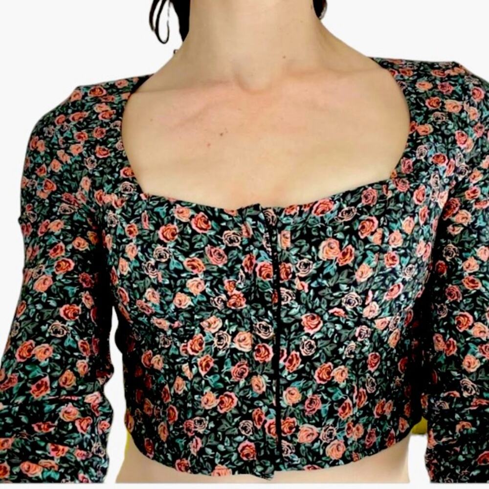 Zara Black Floral Corset Bustier Crop Top Size Small